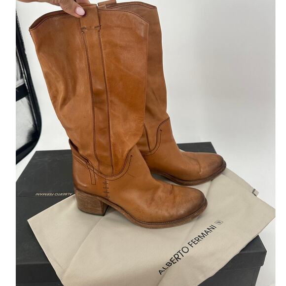 Alberto Fermani Shoes - Alberto Fermani Boots Tall Cognac Tan Soft Supple Riding Leather Boots